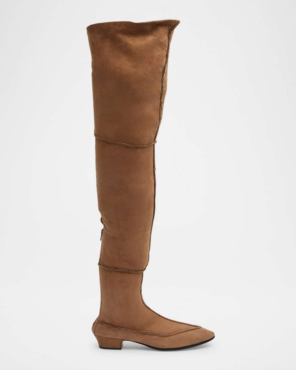 Awar Suede Shearling Over-The-Knee Boots